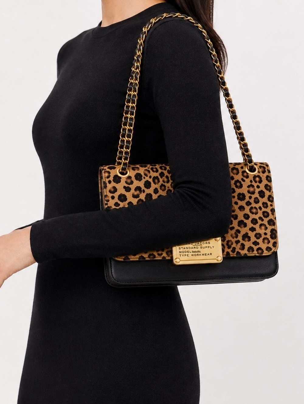NWT MARC JACOBS Y2K Plaza Leopard Haircalf Chain Shoulder Crossbody Bag Black